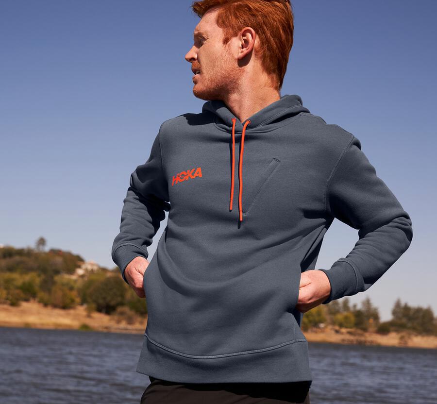 Hoka One One Kapşonlu Sweatshirt Erkek Mavi - Performance - DE1695704